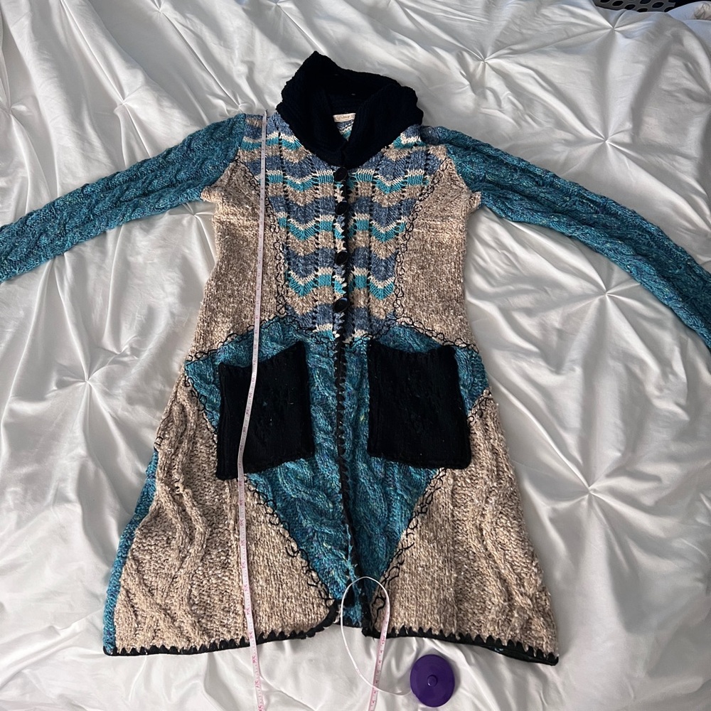 Knit crochet Sweater Cardigan Duster. Handmade and purchased in Brazil.Size S/M